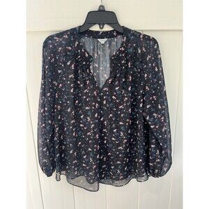 Jigsaw Women's Blouse Size 4 Floral Sheer Multicolor Split Neck